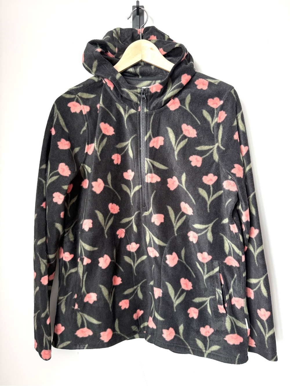 Women's O’Neill Black Floral Fleece Zip Hoodie Jacket with Pockets - Pink Floral